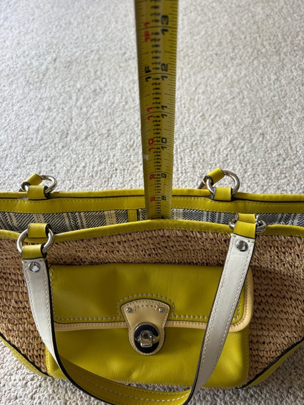 Coach 22904 Vintage Y2K Green Leather + Wicker Raffia Tote Summer Classic Preppy - Picture 16 of 16